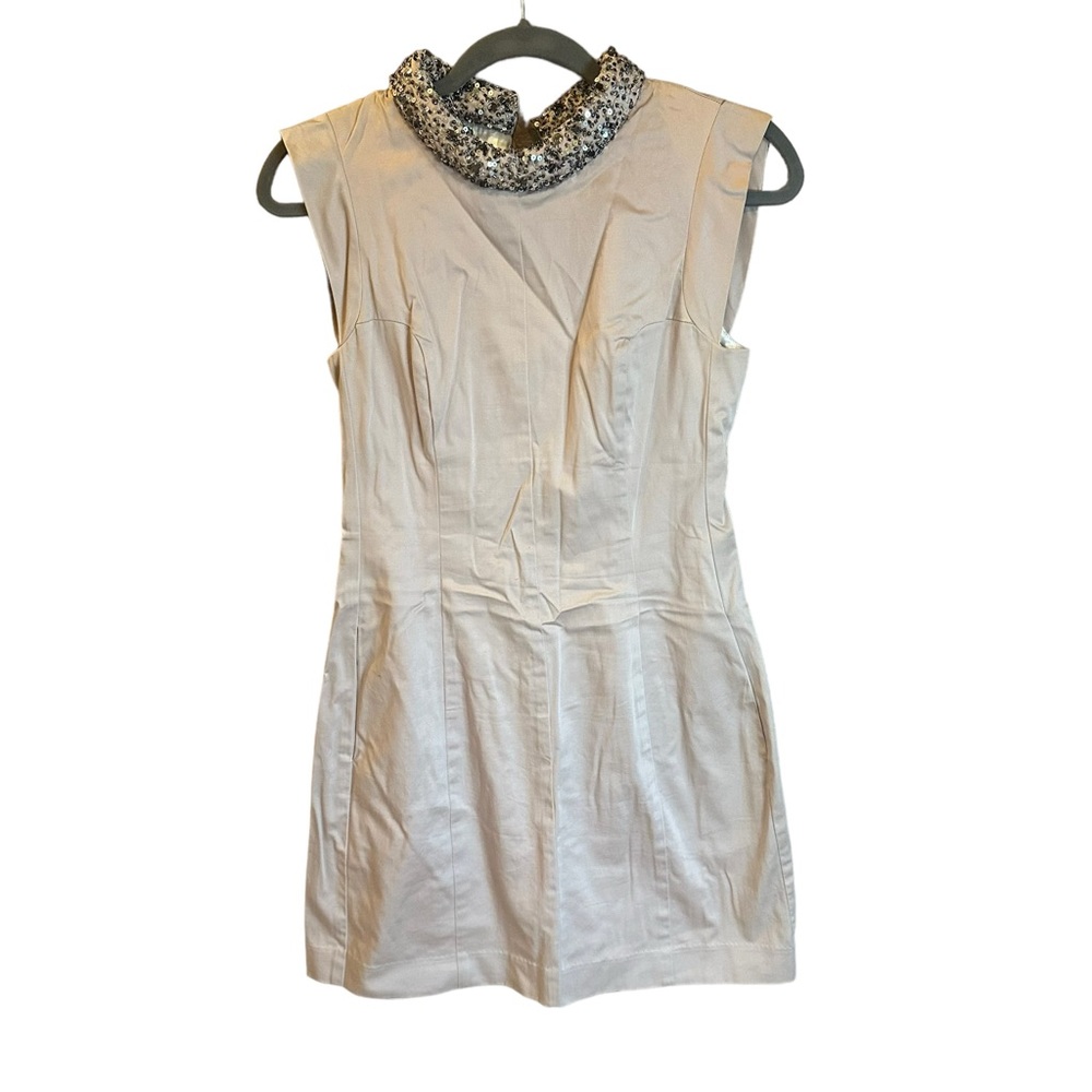 French Connection Muted Pink-Gray Dress with Beads & Back Zipper Size 10 POCKETS